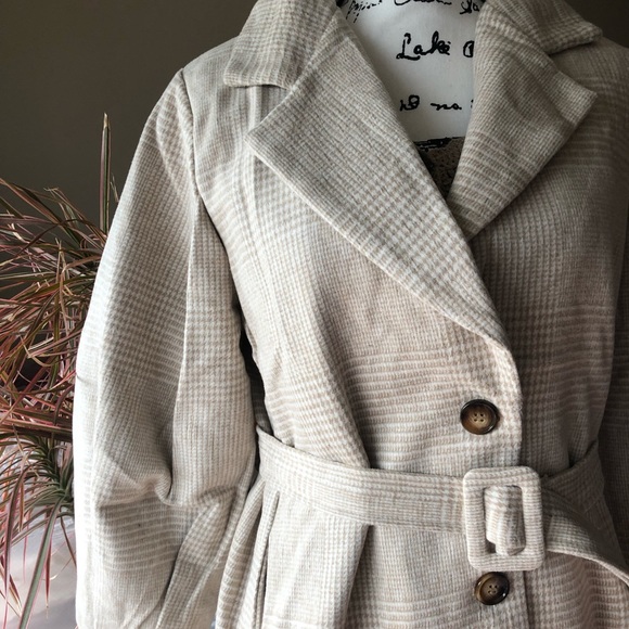 Coat long plaid vintage lantern puff sleeve runway womens soft khaki bel… - Picture 10 of 10